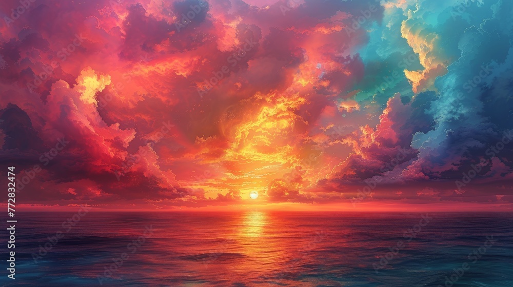 Colorful sunset over the ocean with dramatic clouds