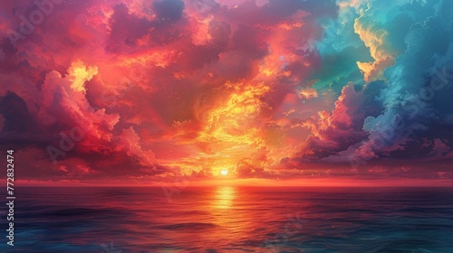 Colorful sunset over the ocean with dramatic clouds