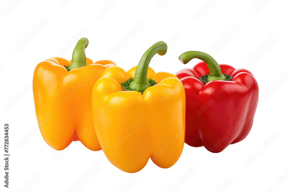 Trio of Vibrant Peppers in Harmony. On a Clear PNG or White Background. Trio of Vibrant Peppers in Harmony. On a Clear PNG or White Background.