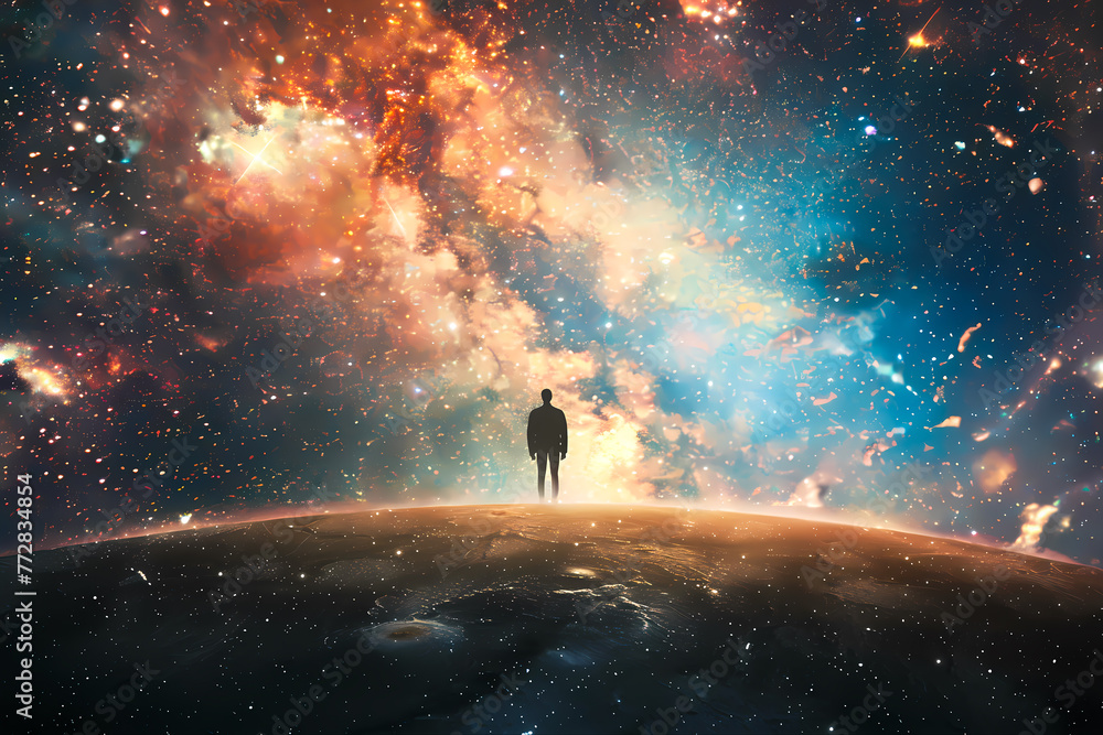 The figure under the stars of the universe The figure under the stars of the universe
