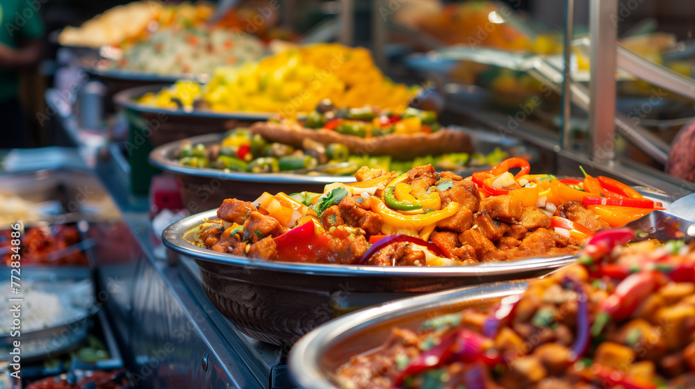 Indian takeout cuisine displayed at London market stall