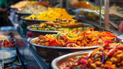 Indian takeout cuisine displayed at London market stall