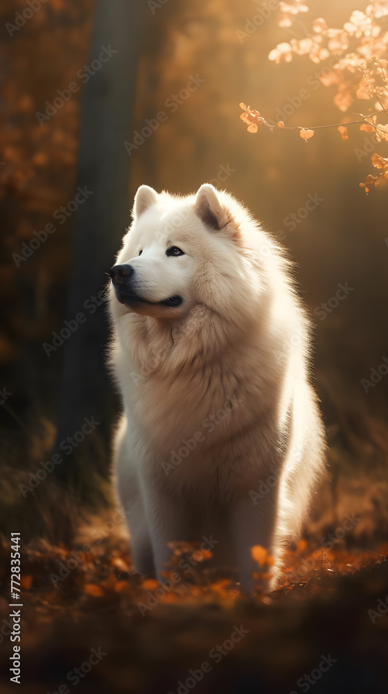 Fototapeta premium Samoyed dog photography poster mobile phone vertical background