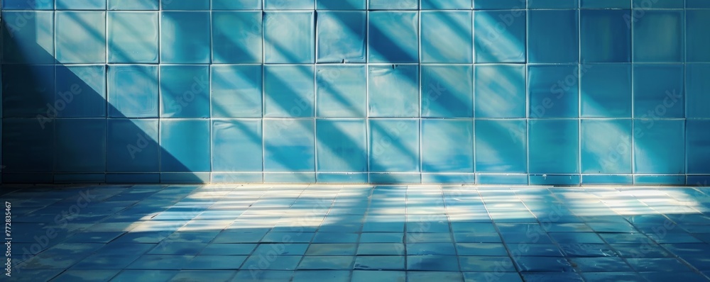 Abstract shadows on a blue tiled wall Abstract shadows on a blue tiled wall