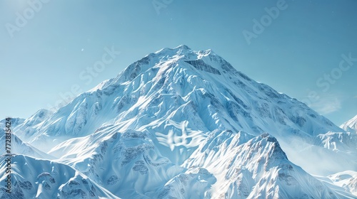 A snow-covered mountain peak against a blue sky