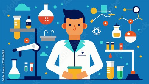 A drawing of a scientists laboratory with various experiments inventions and discoveries tered around highlighting the neverending potential
