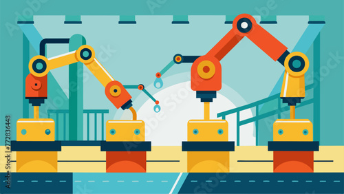 Robotic arms seamlessly integrated into the assembly line quickly and efficiently completing tasks with incredible precision.