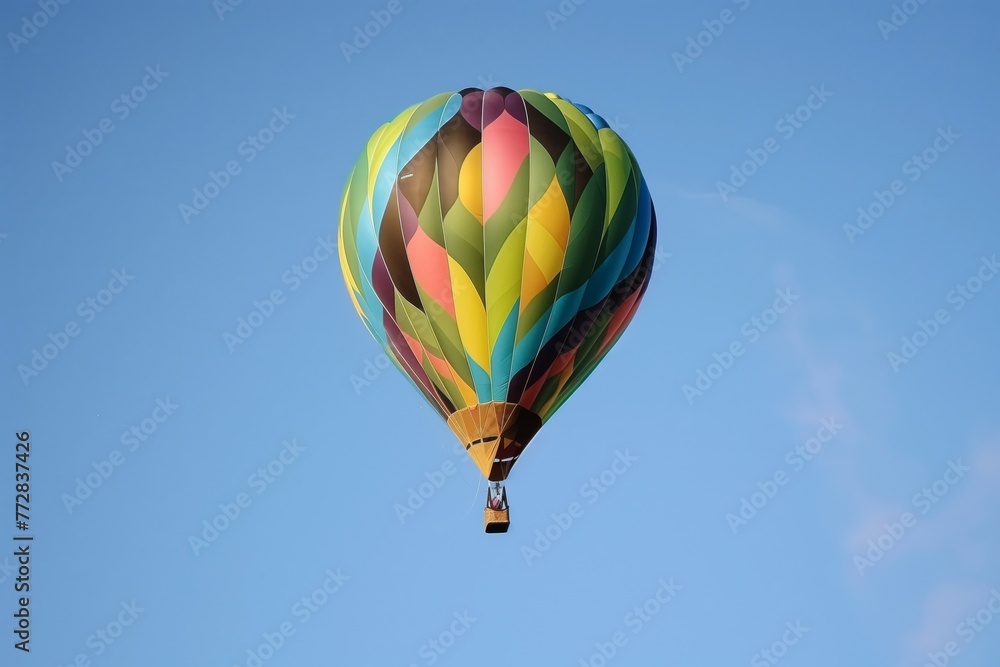 Naklejka premium colorful balloon rising against clear blue sky background