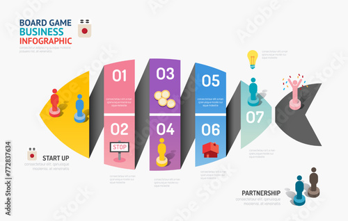 Business board game concept fish bone money infographic 5 step to successful,vector illustration