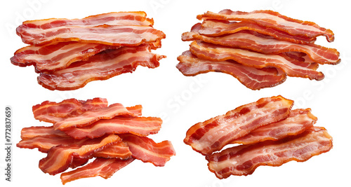 Set of delicious cooked bacon slices, cut out