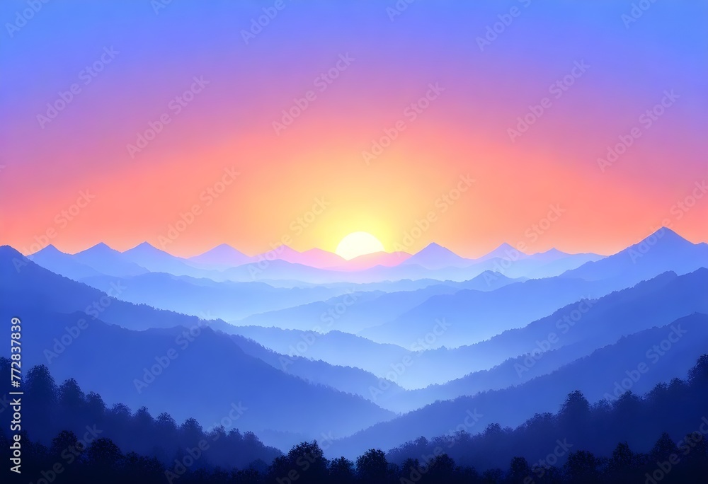 pixel art Invigorating morning sunrise over a mist