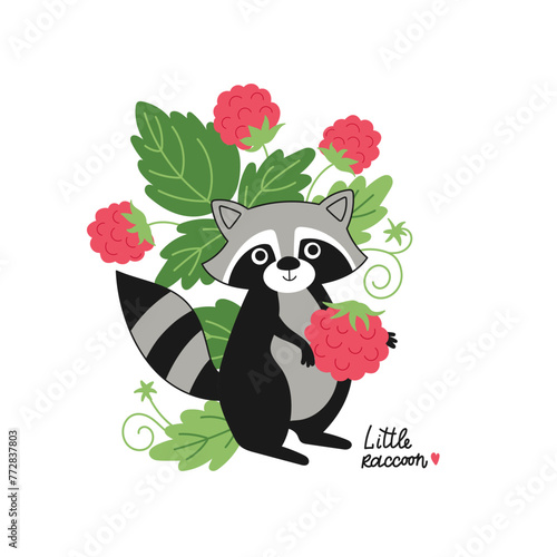 Vector illustration with adorable raccoon