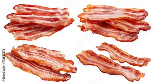 Set of delicious cooked bacon slices, cut out