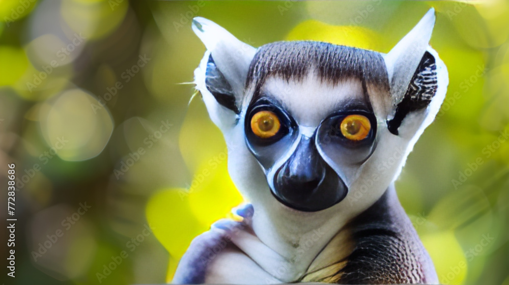 Naklejka premium A Captivating Close-Up Portrait of a Ring-Tailed Lemur in its Natural Habitat Displaying Its Striking Features and Curious Gaze