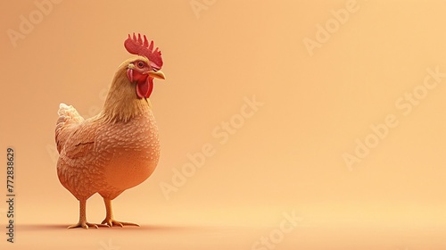 a chicken standing on a yellow surface photo