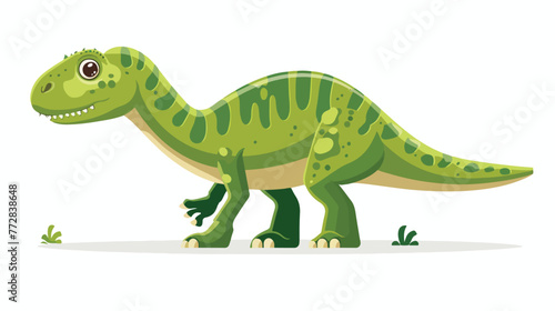 Cartoon green dinosaur on white background Flat vector