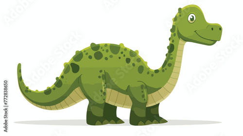 Cartoon green dinosaur on white background Flat vector © RedFish