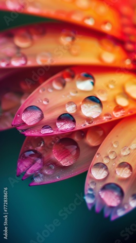 Water droplets on colorful flower petals
