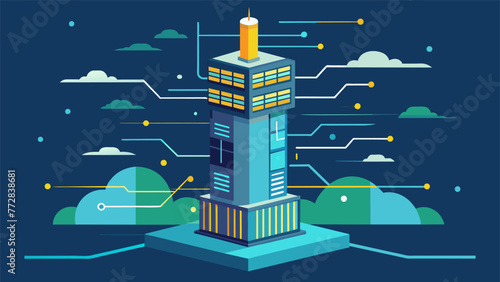 A detailed shot of a stateoftheart edge computing tower revolutionizing manufacturing processes with its lightningfast data processing