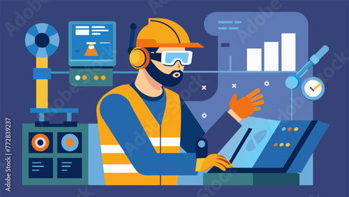 An intense view of a worker using an AR headset to simulate and troubleshoot complex machinery gaining handson experience in a safe and