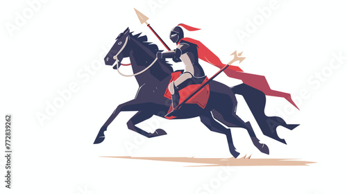 Cartoon knight riding a horse with lance Flat vector