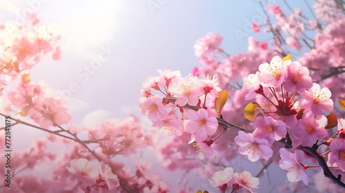 Pink cherry blossoms. spring background. 