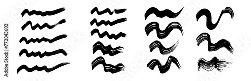 Set of black wavy grunge brush strokes