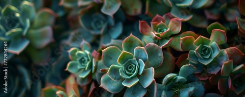 Close-up of succulent plants with vibrant colors