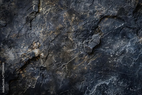 Black anthracite dark gray grunge aged retro stone concrete cement wall texture background, digital illustration