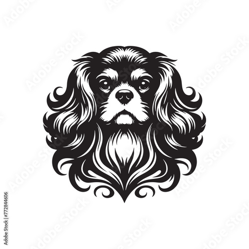 Elegant Cavalier King Charles Spaniel Silhouette, Vector Dog Breed Illustration, Graceful Pet Profile- Cavalier King Charles Spaniel black vector stock