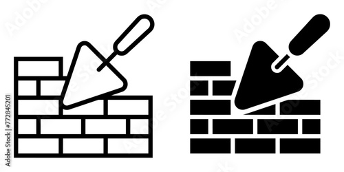 ofvs566 OutlineFilledVectorSign ofvs - brick wall with trowel vector icon . under construction sign . isolated transparent . black outline filled version . AI 10 / EPS 10 . g11909