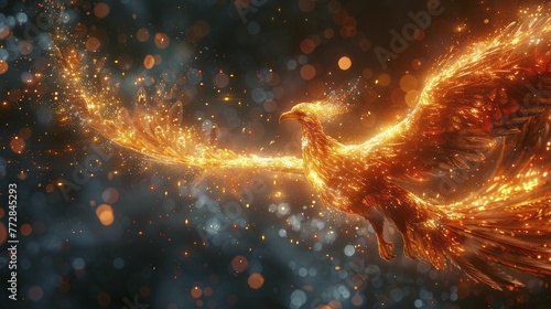 Revitalize businesses with data insights through a phoenix rising from data ashes on a recovery analysis backdrop. photo