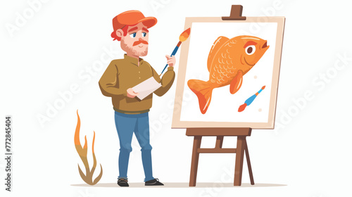 Emoji with watercolor artist with his drawing 