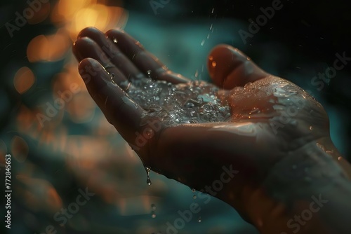 Close-up of hand with water droplets  baptism and purification symbol  religious concept illustration
