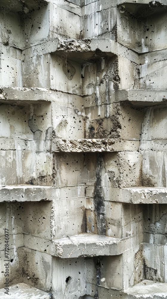 Textured concrete wall with geometric patterns