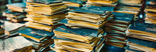 A towering stack of paperwork, symbolizing the daunting accumulation of documents in business and bureaucracy