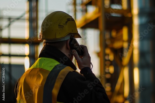 foreman discussing over phone, platform blurred but visible © studioworkstock