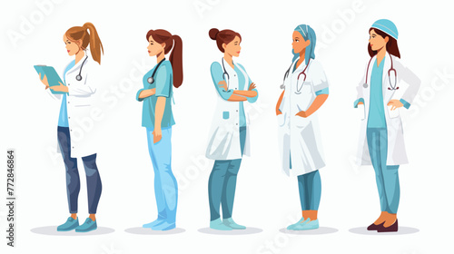 Female Doctor nurse paramedic in medical uniform flat