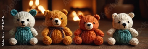 Cute collection of handmade knitted bears. Bright colors, cute faces, and a friendly look make them a perfect addition to your home or a great gift. © OlScher