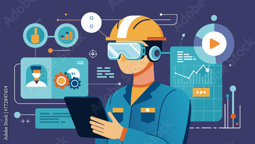 A detailed image of a technician using AR gles to access realtime data and stepbystep instructions improving their efficiency and accuracy in