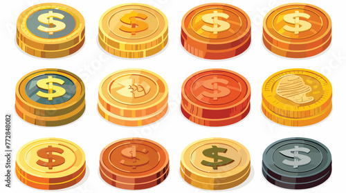 Flat coin icons icolated on white background vector flat photo