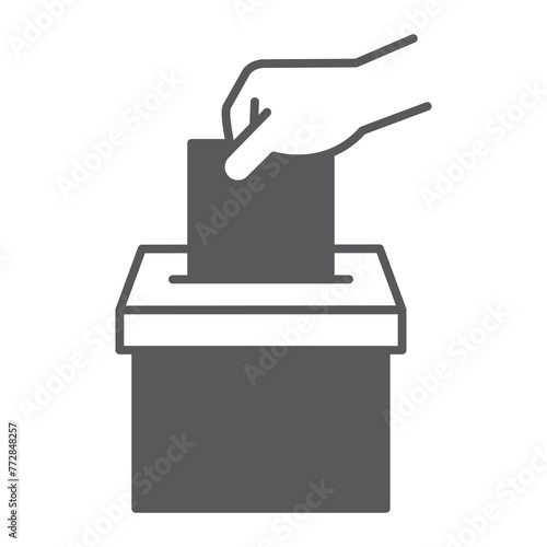 Ballot box solid icon, glyph style icon for web site or mobile app, election and politics, hand with paper and box vector icon, simple vector illustration, vector graphics.