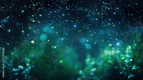 a blurry image of a green and blue background with small stars