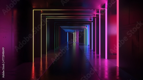 Neon-lit corridor with colorful lights