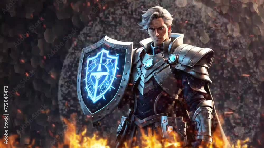 A knight with luminous shield A knight with luminous shield