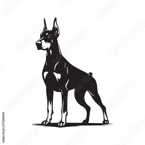 Elegant Doberman Dog Silhouette Vector, Graceful Guard Canine Profile, Minimalist Pet Illustration Design- Doberman black vector stock.