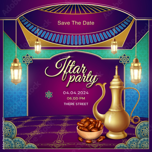 Iftar Party Post design with dates fruit illustration