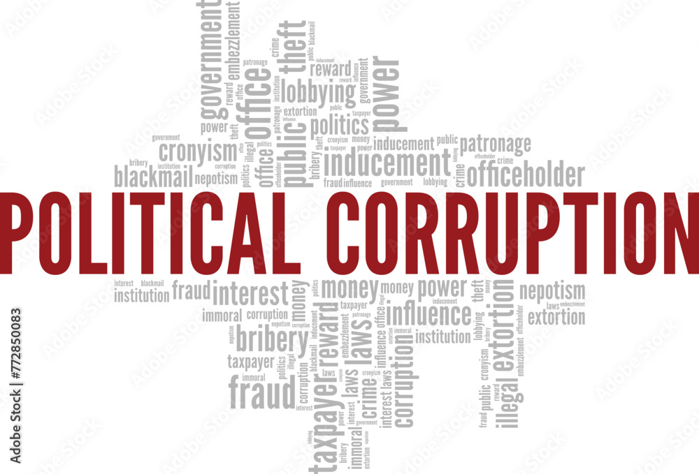 Political Corruption word cloud conceptual design isolated on white background.