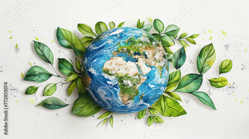 Illustration echoing the theme of Invest in our planet, intended as a backdrop for Earth Day, with a strong emphasis on ecology