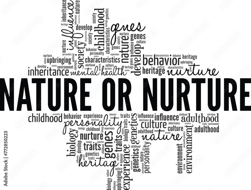 Nature or Nurture word cloud conceptual design isolated on white background.